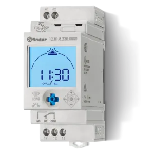 Ceas programabil digital Finder 12.81.8.230.0000, geocrepuscul, functie Astro, 16A, 1CO, NFC